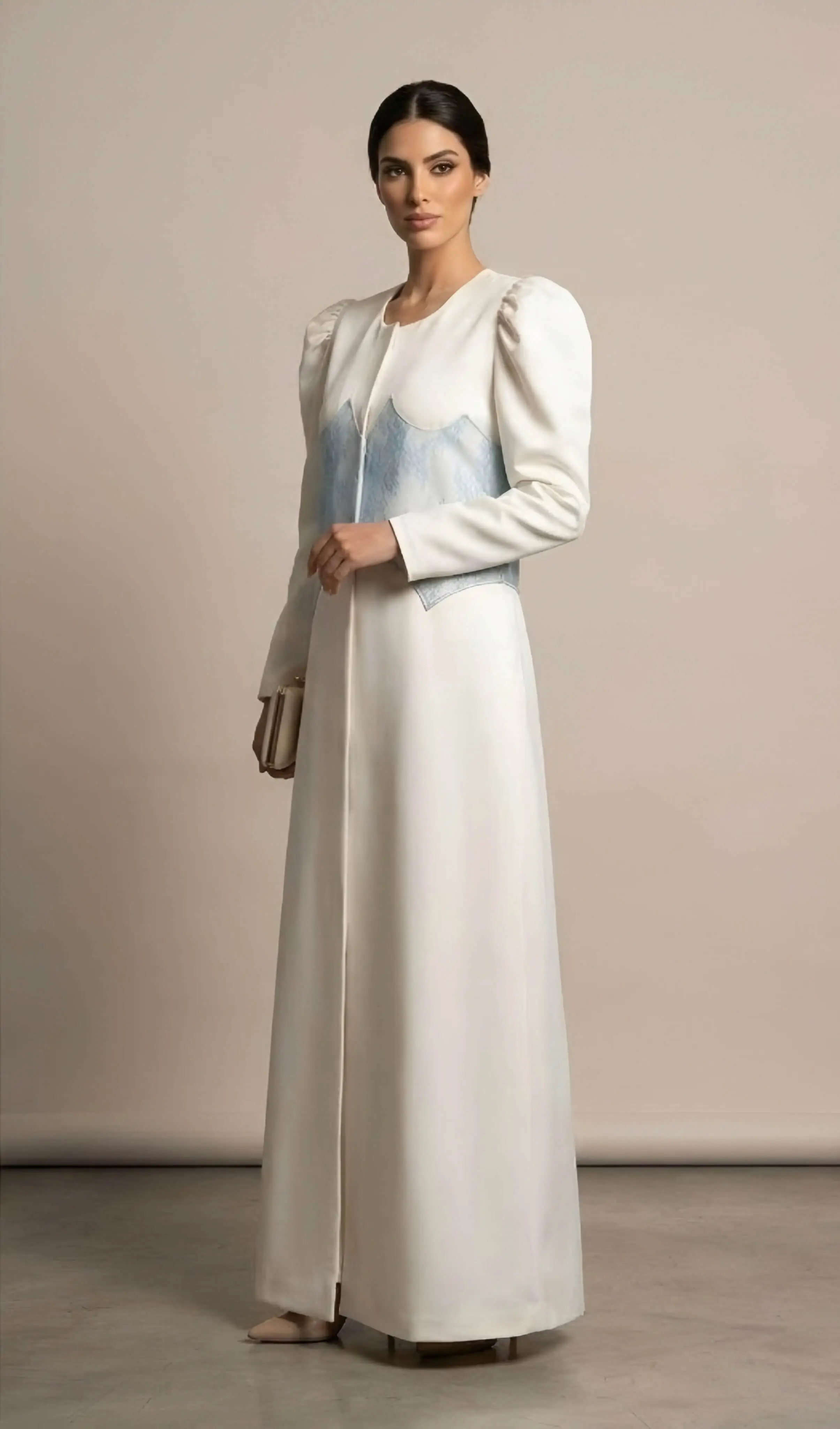 Vest abaya in skyblue and white